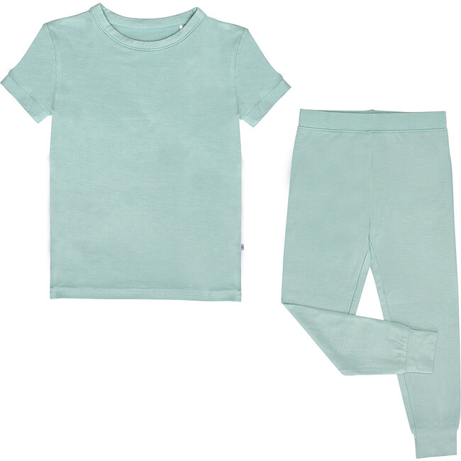 Blue Surf Two-Piece Bamboo Short Sleeve Kids Pajama Pants Set Blue