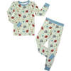 Game Day Green Football Two-Piece Bamboo Long Sleeve Kids Pajama Pants Set Green/Multi - Mixed Apparel Set - 1 - thumbnail