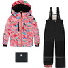 Marble Print Hooded 2-Piece Technical Snowsuit, Multicolors & Black - Snowsuits - 1 - thumbnail