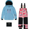 Marble Print Hooded 2-Piece Technical Snowsuit, Air Blue & Multicolors - Snowsuits - 1 - thumbnail