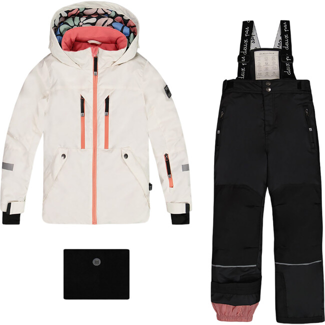 Hooded 2-Piece Technical Snowsuit, Off-White & Black