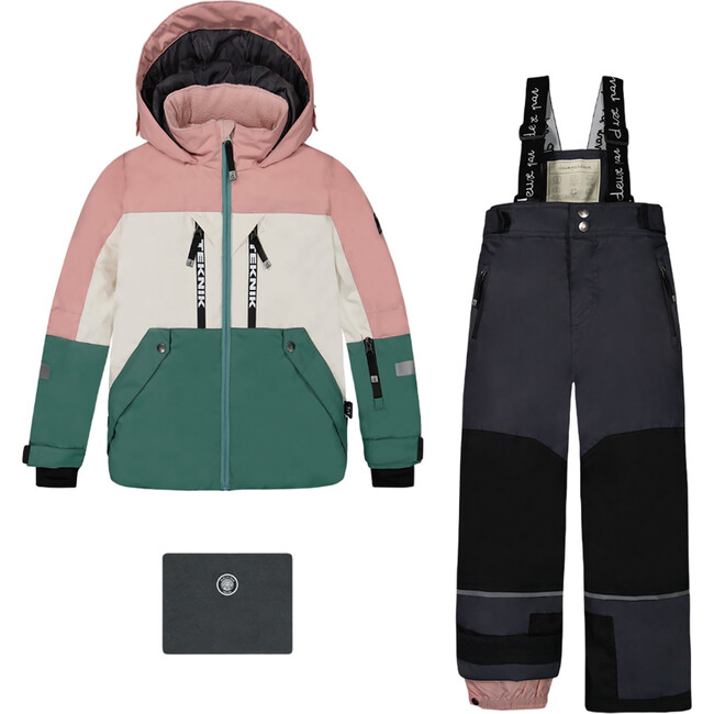 Hooded 2-Piece Technical Snowsuit, Pink & Multicolors