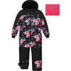 Roses Print Hooded One-Piece Technical Snowsuit, Black - Snowsuits - 1 - thumbnail