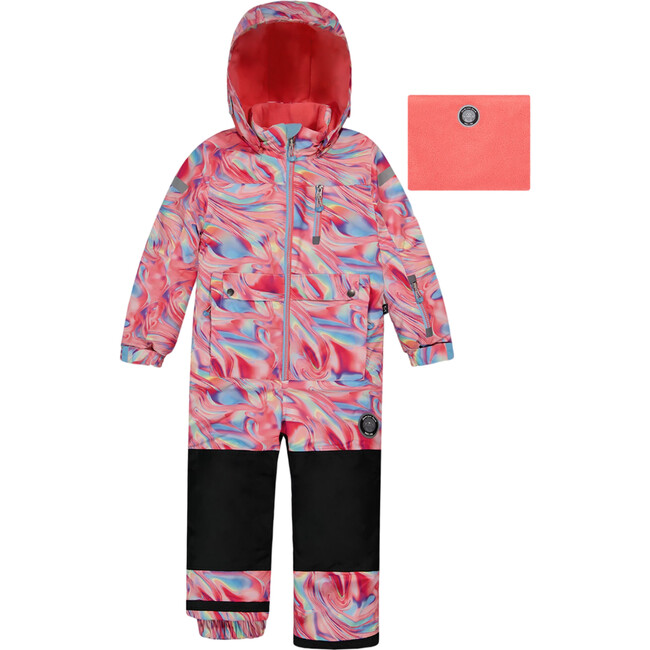 Marble Print Detachable Hood One-Piece Snowsuit, Multicolors