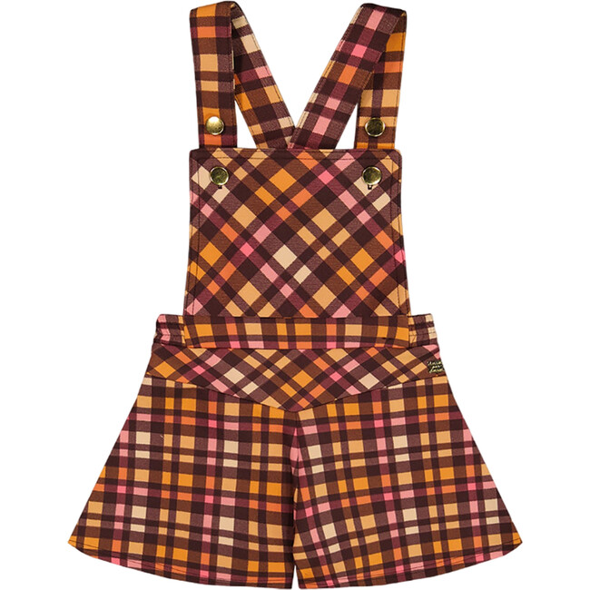 Milano Checketed Sleeveless Shortall, Plaid Magenta & Brown