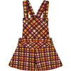 Milano Checketed Sleeveless Shortall, Plaid Magenta & Brown - Overalls - 1 - thumbnail