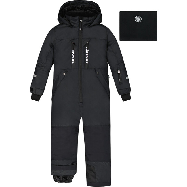 Hooded One-Piece Technical Snowsuit, Black