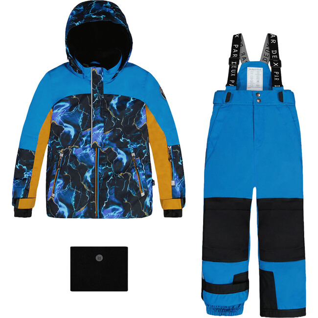 Storm Print Detachable Hood 2-Piece Snowsuit, Royal Blue