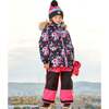Rose Print Detachable Hood 2-Piece Snowsuit, Black & Fuschia Pink - Snowsuits - 2