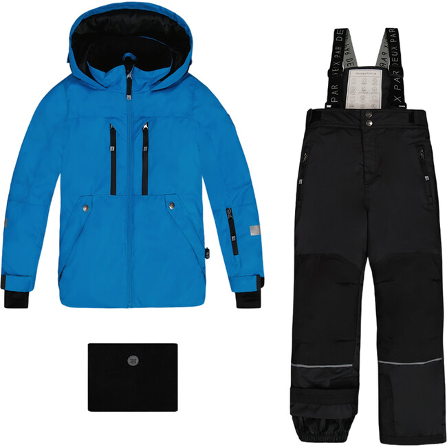 Hooded 2-Piece Technical Snowsuit, Royal Blue & Black