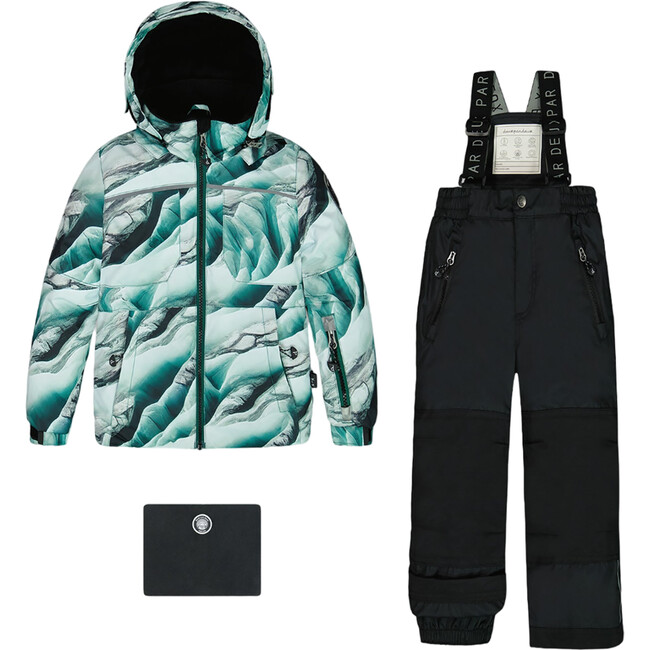 Glaciers Print Detachable Hood 2-Piece Snowsuit, Black