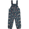 Flowers Print Muslin Sleeveless Ruffle Strap Overall, Teal - Overalls - 1 - thumbnail