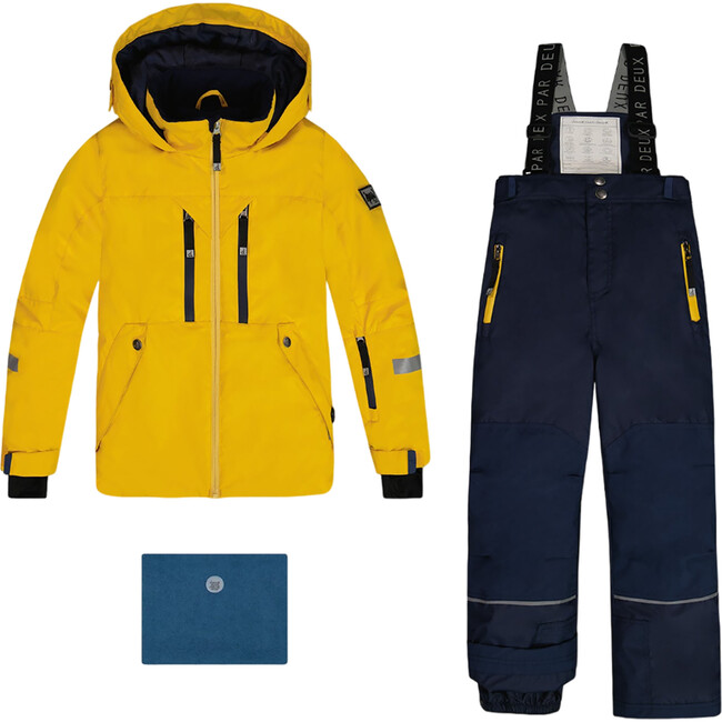 Hooded 2-Piece Technical Snowsuit, Yellow & Navy