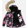 Rose Print Detachable Hood 2-Piece Snowsuit, Black & Fuschia Pink - Snowsuits - 3