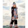 Retro Flowers Print Detachable Hood One-Piece Snowsuit, Black & Multicolors - Snowsuits - 2