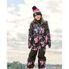 Roses Print Hooded One-Piece Technical Snowsuit, Black - Snowsuits - 2