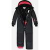 Hooded One-Piece Technical Snowsuit, Black & Candy Pink - Snowsuits - 2