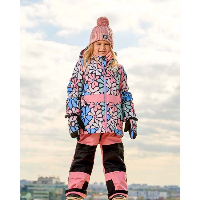 Retro Flowers Print Detachable Hood 2-Piece Snowsuit, Pink - Snowsuits - 2