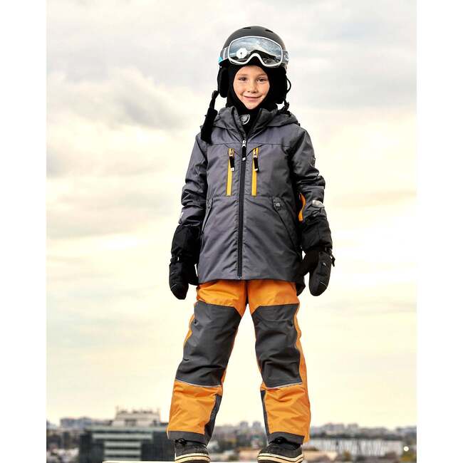 Hooded 2-Piece Technical Snowsuit, Gray & Tan - Snowsuits - 2