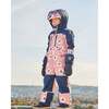 Flowers Print Hooded One-Piece Technical Snowsuit, Pink & Off-White - Snowsuits - 2