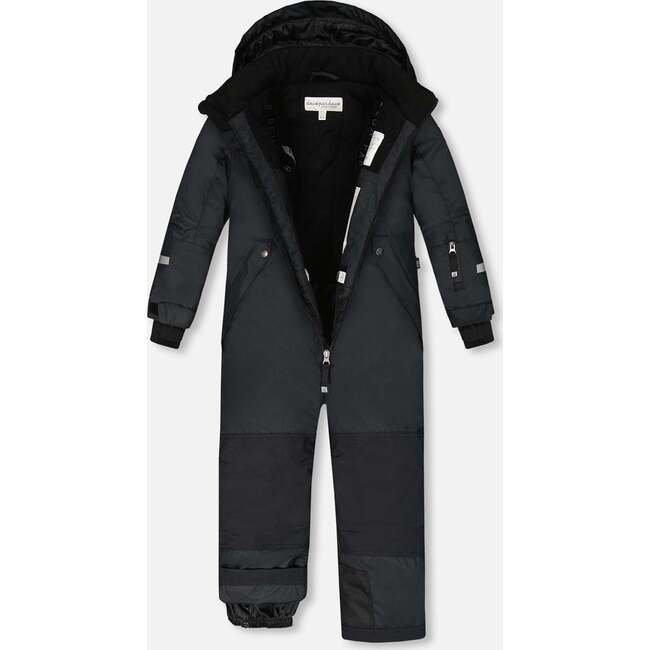 Hooded One-Piece Technical Snowsuit, Black - Snowsuits - 2