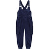 Velvet Stretch Sleeveless Ankle Cuffed Cargo Overalls, Navy - Overalls - 1 - thumbnail