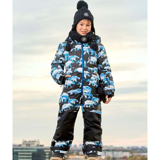 Polar Bears Print Detachable Hood One-Piece Snowsuit, Black - Snowsuits - 2