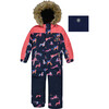 Unicorn Print Detachable Hood One-Piece Snowsuit, Navy - Snowsuits - 1 - thumbnail