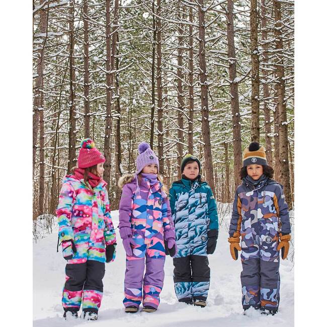 Landscape Print Detachable Hood One-Piece Snowsuit, Mauve - Snowsuits - 2