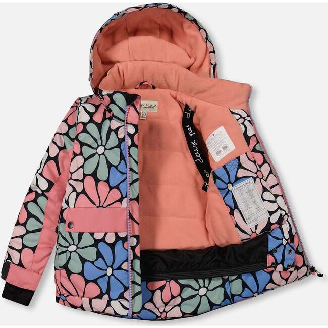 Retro Flowers Print Detachable Hood 2-Piece Snowsuit, Pink - Snowsuits - 3