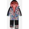 Retro Flowers Print Detachable Hood One-Piece Snowsuit, Black & Multicolors - Snowsuits - 3