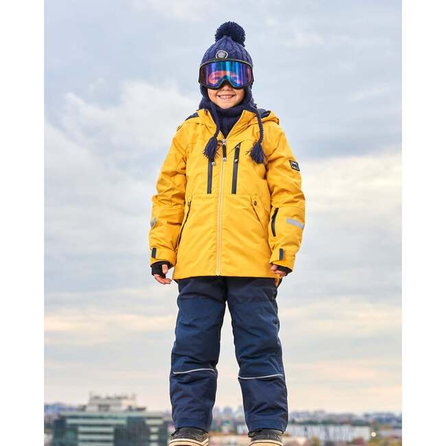 Hooded 2-Piece Technical Snowsuit, Yellow & Navy - Snowsuits - 2