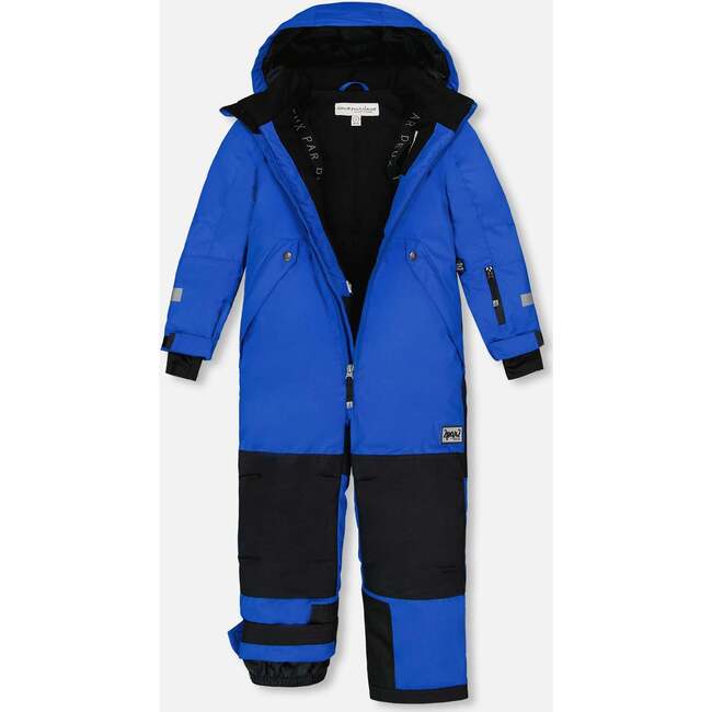 Hooded One-Piece Technical Snowsuit, Royal Blue - Snowsuits - 3