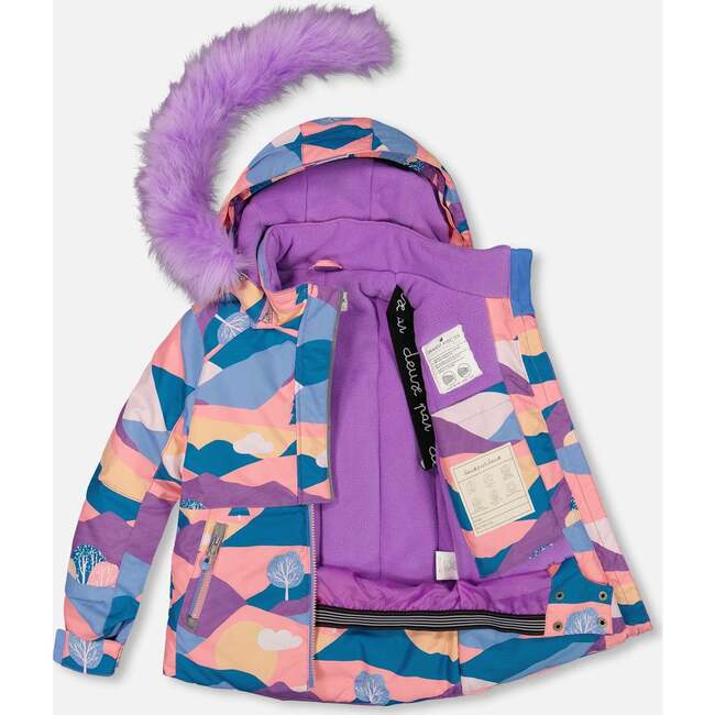 Landscape Print Detachable Hood 2-Piece Snowsuit, Mauve - Snowsuits - 3