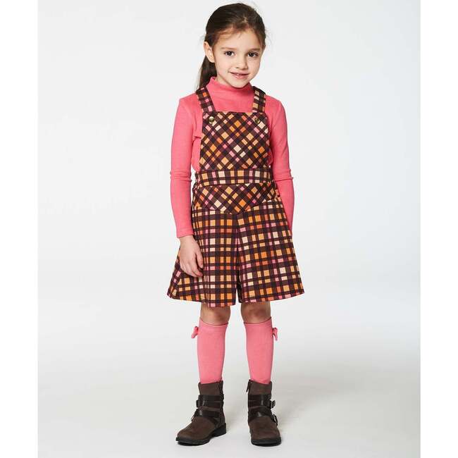 Milano Checketed Sleeveless Shortall, Plaid Magenta & Brown - Overalls - 3