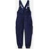 Velvet Stretch Sleeveless Ankle Cuffed Cargo Overalls, Navy - Overalls - 2