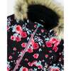 Rose Print Detachable Hood 2-Piece Snowsuit, Black & Fuschia Pink - Snowsuits - 7