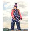 Unicorn Print Detachable Hood One-Piece Snowsuit, Navy - Snowsuits - 2