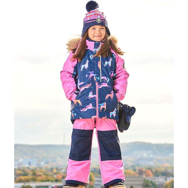 Unicorns Print Detachable Hood 2-Piece Snowsuit, Mauve - Snowsuits - 2