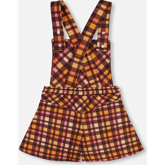 Milano Checketed Sleeveless Shortall, Plaid Magenta & Brown - Overalls - 4