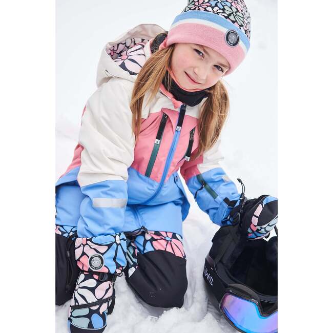 Retro Flowers Print Color-Block Hooded 2-Piece Technical Snowsuit, Multicolors - Snowsuits - 3