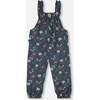 Flowers Print Muslin Sleeveless Ruffle Strap Overall, Teal - Overalls - 4