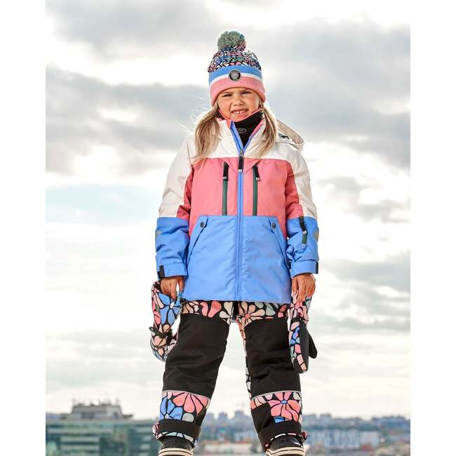 Retro Flowers Print Color-Block Hooded 2-Piece Technical Snowsuit, Multicolors - Snowsuits - 4