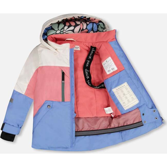 Retro Flowers Print Color-Block Hooded 2-Piece Technical Snowsuit, Multicolors - Snowsuits - 5