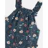 Flowers Print Muslin Sleeveless Ruffle Strap Overall, Teal - Overalls - 5
