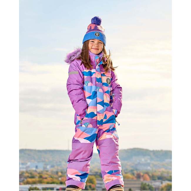 Landscape Print Detachable Hood One-Piece Snowsuit, Mauve - Snowsuits - 4