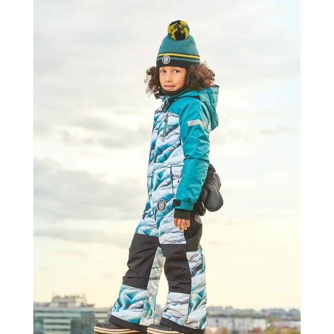 Glaciers Print Detachable Hood One-Piece Snowsuit, Forest Green - Snowsuits - 4