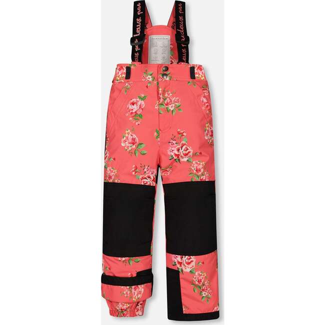 Flowers Print Detachable Hood 2-Piece Snowsuit, Black & Coral - Snowsuits - 5