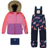 Color-Block Unicorns Print Detachable Hood 2-Piece Snowsuit, Purple & Coral - Snowsuits - 1 - thumbnail