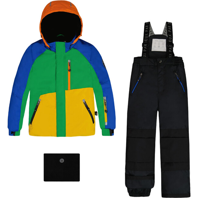 Color-Block Detachable Hood 2-Piece Snowsuit, Royal Blue & Multicolors